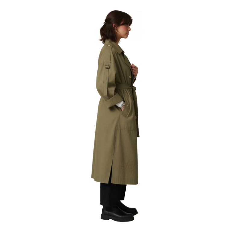 Modern Side-Slit Olive Green Overcoat Live