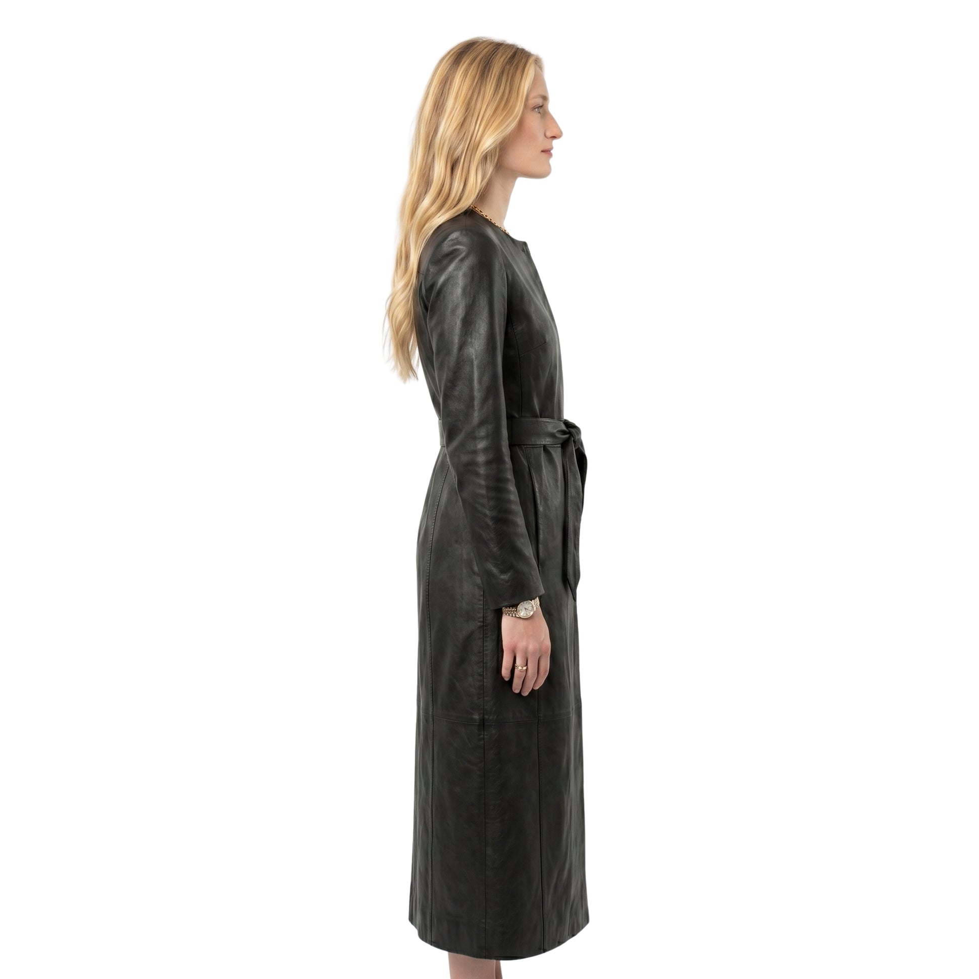 NYC 2026 Sarah Pidgeon Long Black Leather Coat