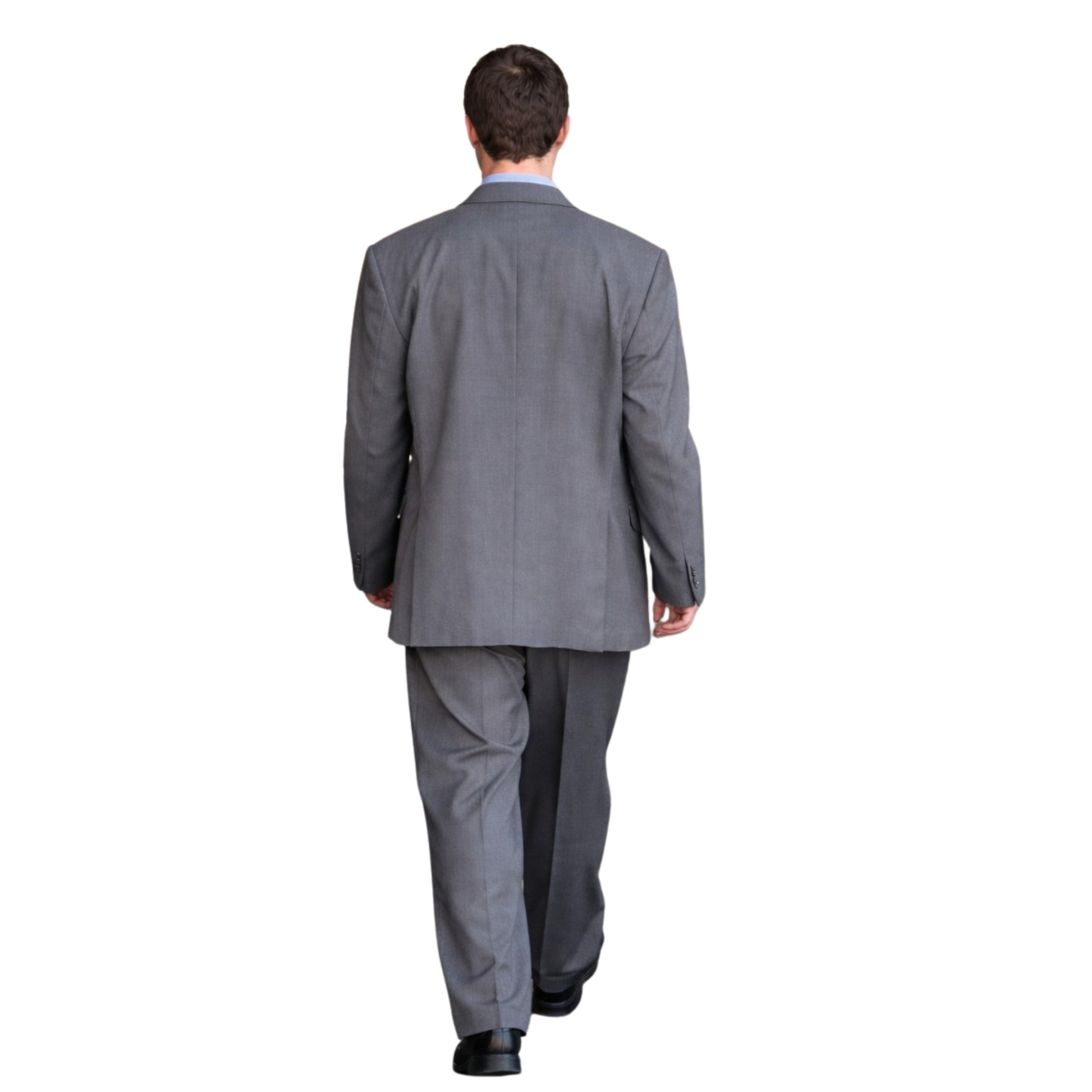 Man wearing a gray suit on a white background