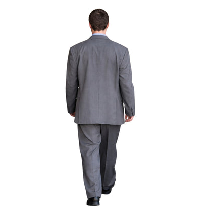Man wearing a gray suit on a white background