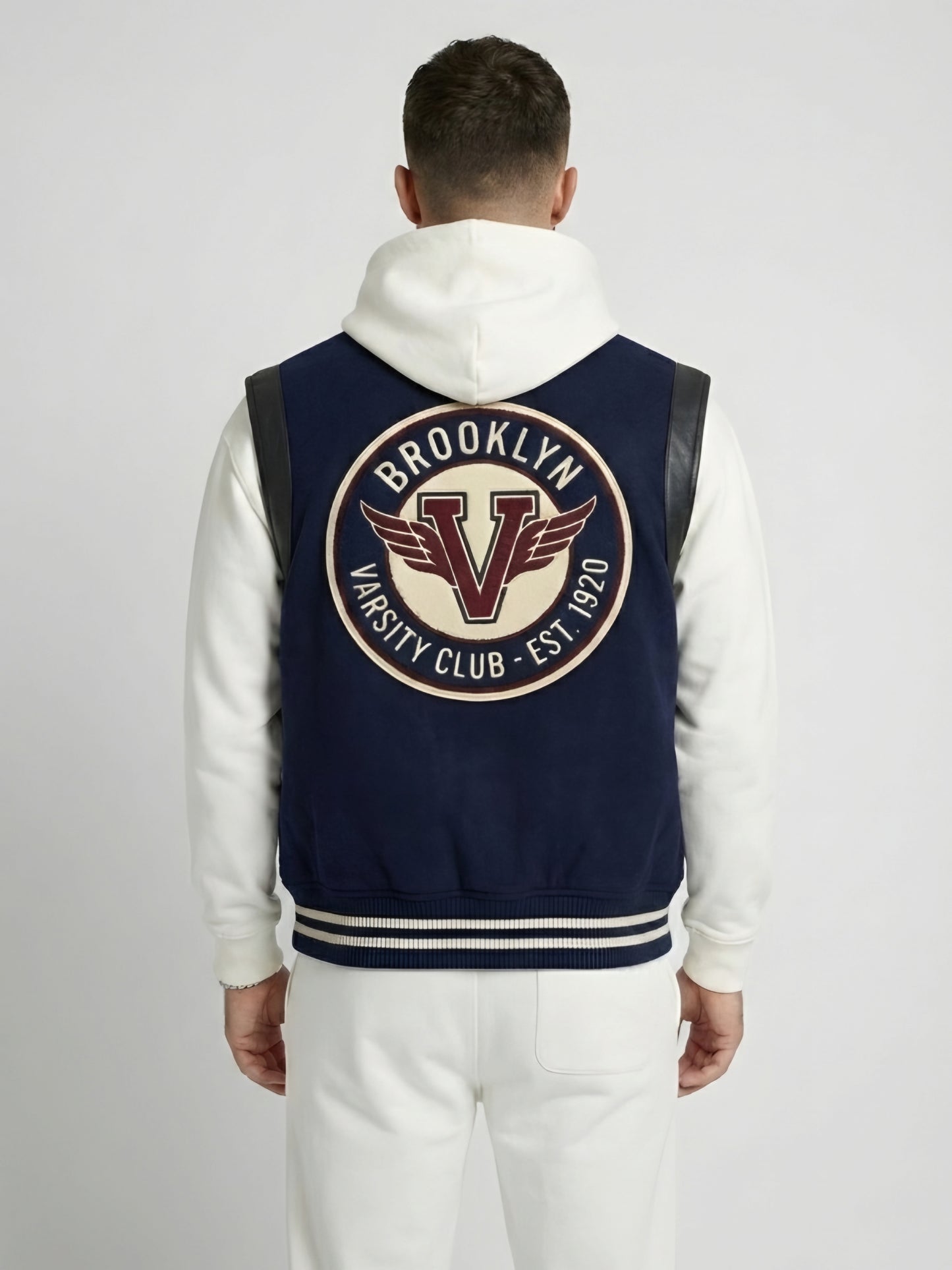 Navy Brooklyn Sleeveless Varsity Jacket