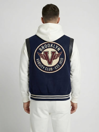 Navy Brooklyn Sleeveless Varsity Jacket