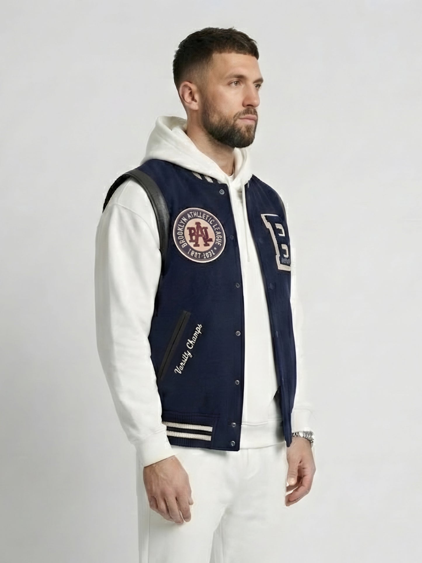 Navy Brooklyn Sleeveless Varsity Jacket