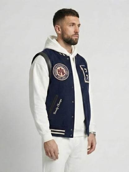 Navy Brooklyn Sleeveless Varsity Jacket