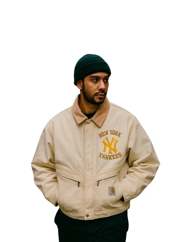 NY Yankees white crop cotton jacket with a fresh, clean look and comfortable fit for daily wear