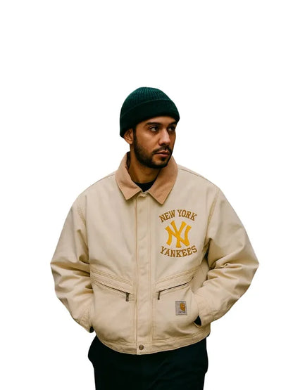 NY Yankees white crop cotton jacket with a fresh, clean look and comfortable fit for daily wear