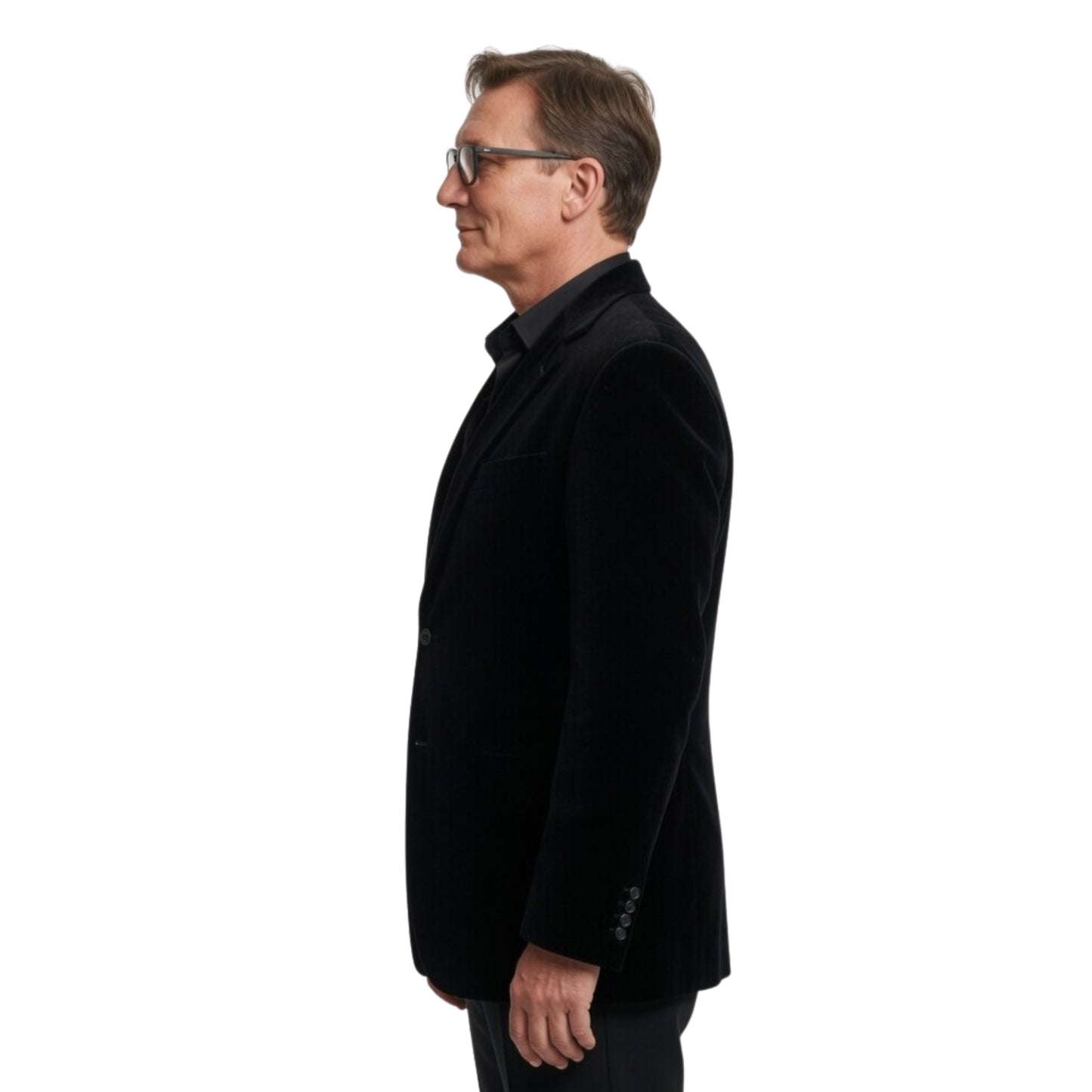 Man wearing a black coat on a white background