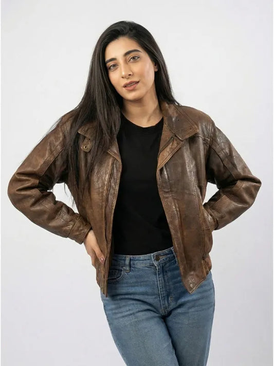 oversized vintage brown leather jacket