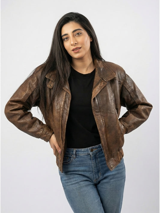 Women's 90's Oversized Vintage Brown Leather Jacket