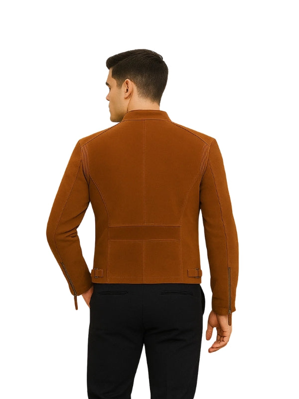 Padded Express Suede Biker Brown Leather Jacket