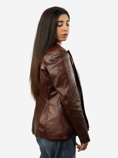 Women’s Vintage Brown Leather Blazer Jacket