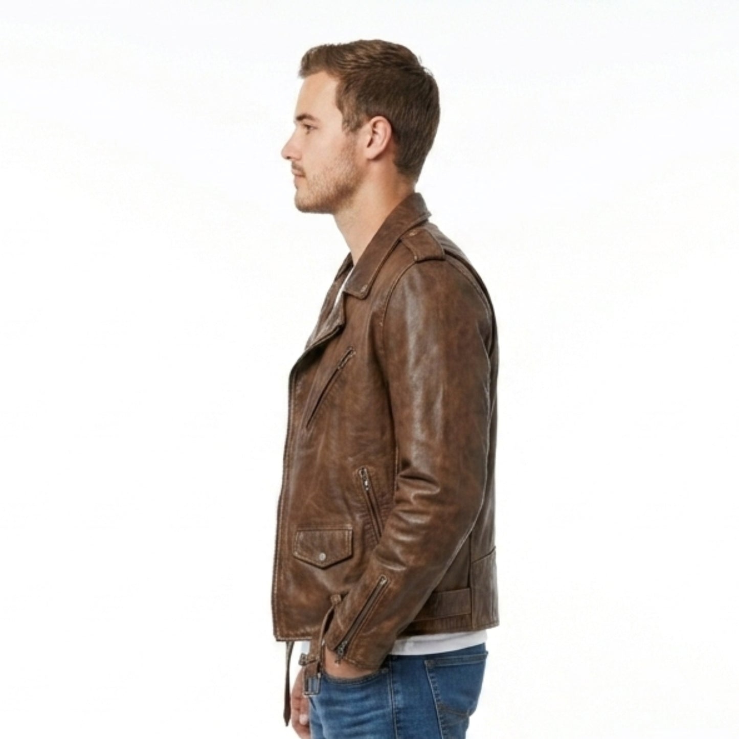Pilot Pete's The Bachelor Peter Weber Brown Biker Leather Jacket
