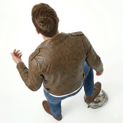 Pilot Pete's The Bachelor series Brown Biker Real Leather Jacket