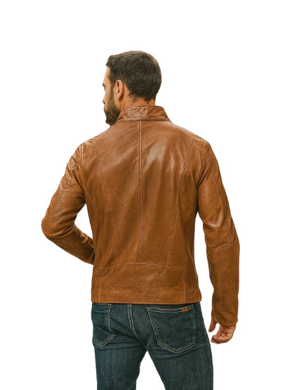Pinnacle Tan Waxed Biker Leather Jacket
