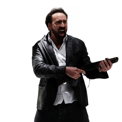 Prisoners of the Ghost land Nicolas Cage Black Leather Suit Jacket Live