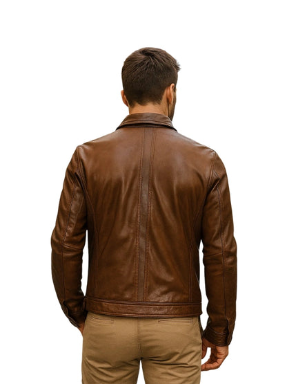 Quantum Brown Leather Biker Jacket