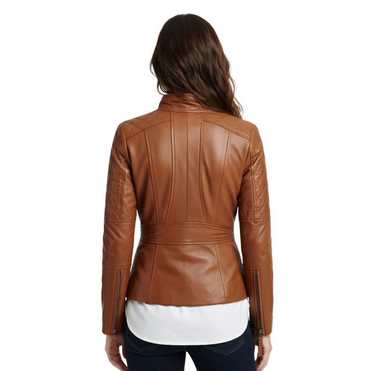 Quilted Brown Lambskin Leather Biker Jacket Buy