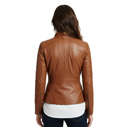 Quilted Brown Lambskin Leather Biker Jacket Buy