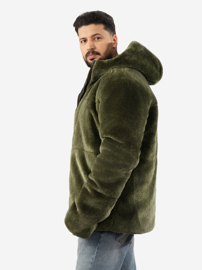 Men’s Reversible Hooded Jacket – Olive & Black Double Sided