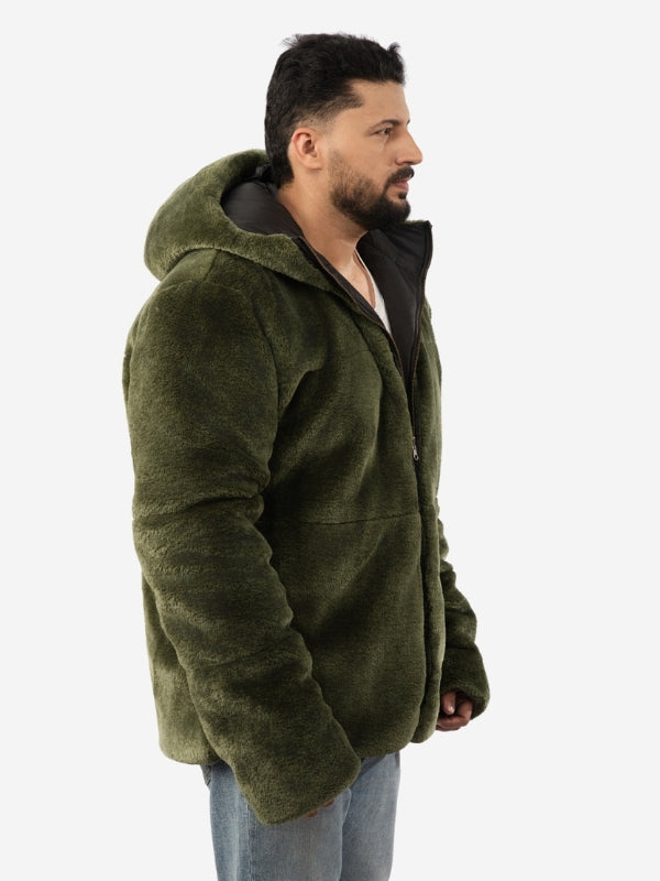 Men’s Reversible Hooded Jacket – Olive & Black Double Sided
