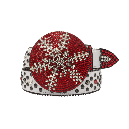 Red Rhinestone White Western Belt