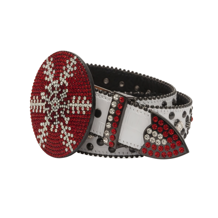Red Rhinestone White Western Belt Live Sale