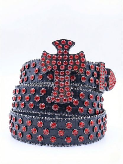 Black belt with red gemstones on a white background