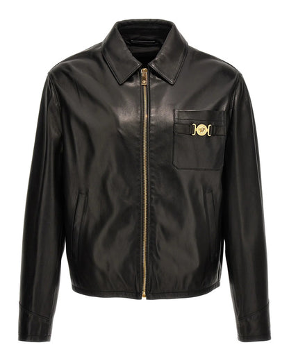Men's Handmade Genuine Cowhide Long Sleeves Black Leather Jacket