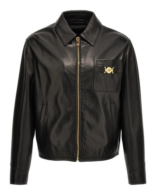 Men's Handmade Genuine Cowhide Long Sleeves Black Leather Jacket