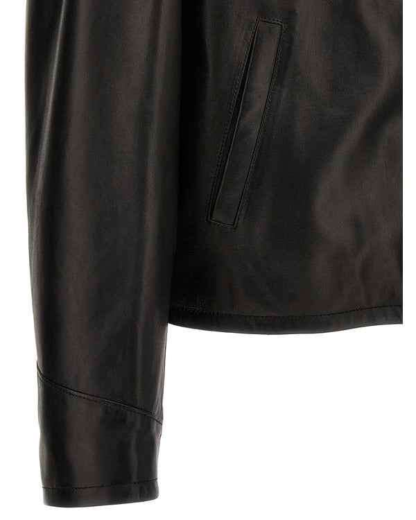 Men's Handmade Genuine Cowhide Long Sleeves Black Leather Jacket