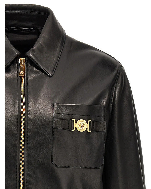 Men's Handmade Genuine Cowhide Long Sleeves Black Leather Jacket