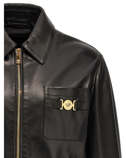 Men's Handmade Genuine Cowhide Long Sleeves Black Leather Jacket