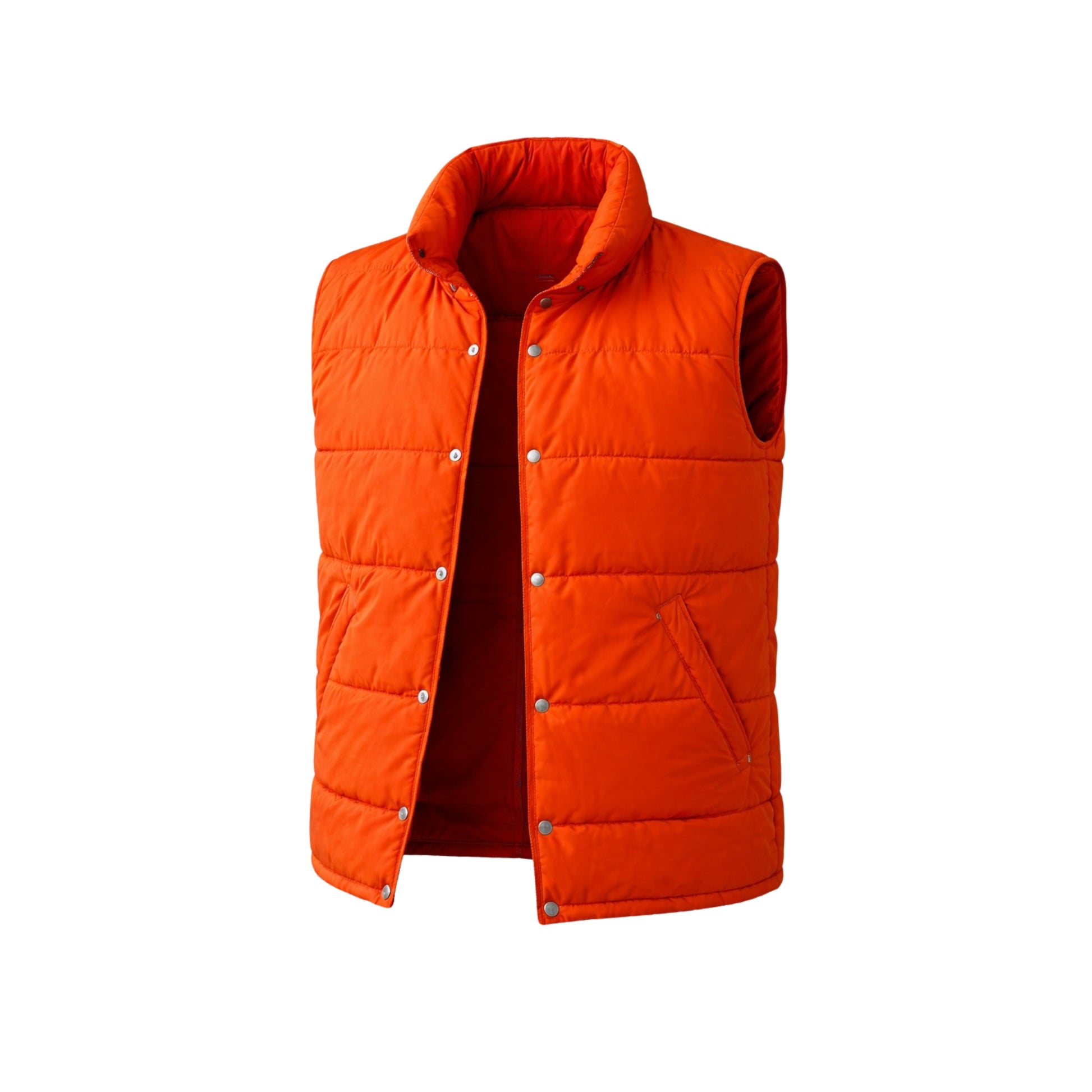 Orange puffer vest on a white background