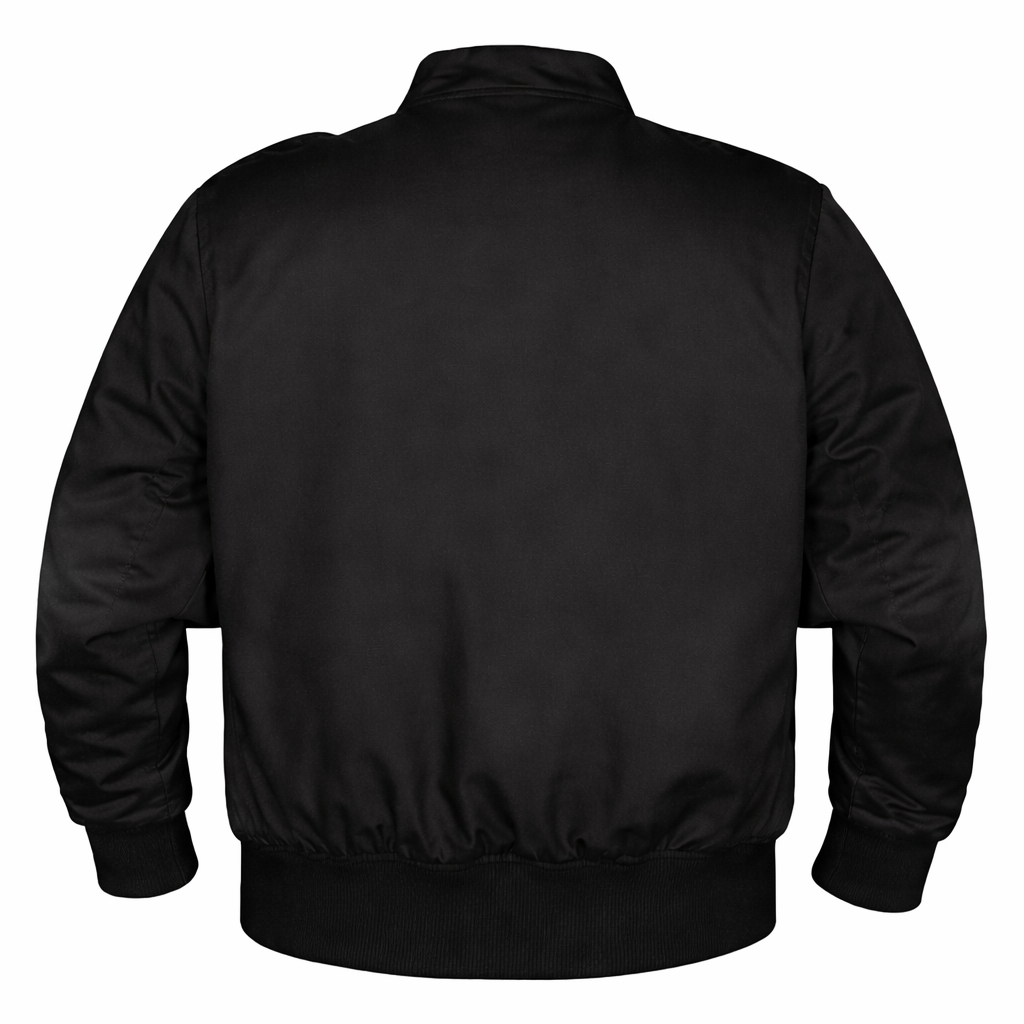 Black bomber jacket on a white background
