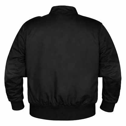 Black bomber jacket on a white background
