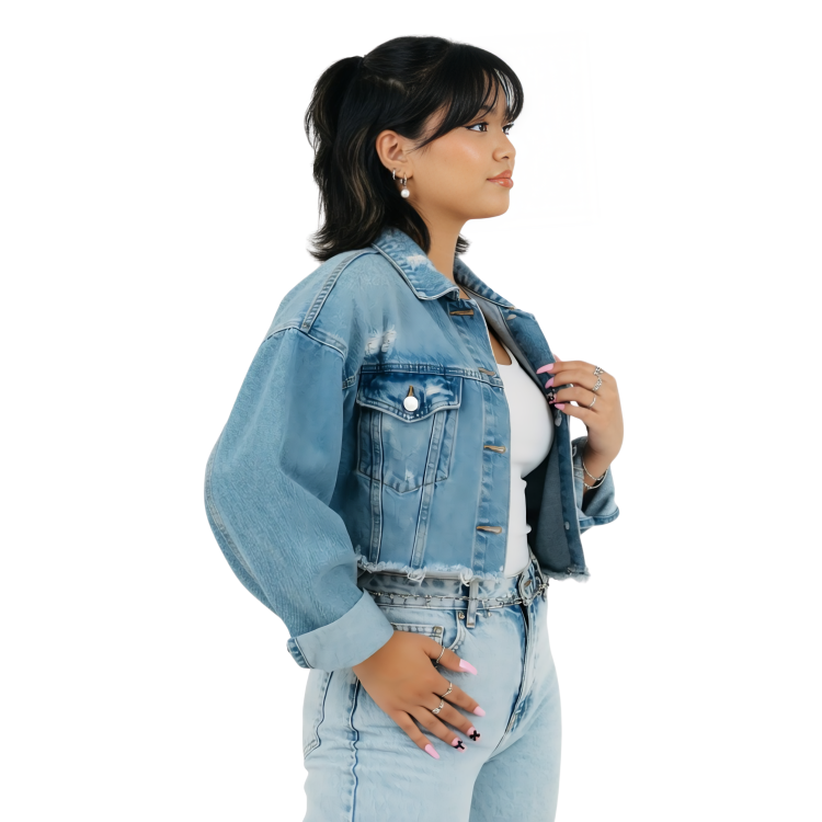 Rose Patch Cropped Denim Jacket Sale