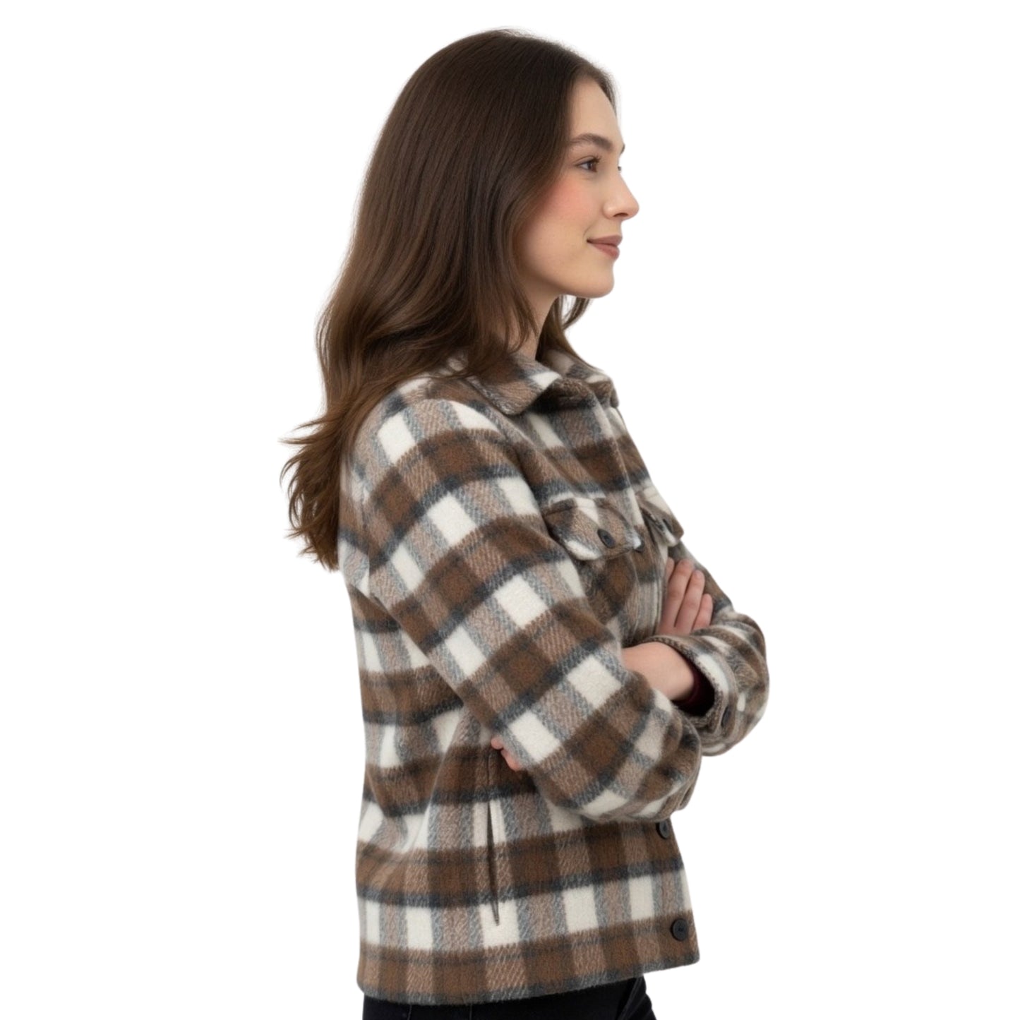 Rose Reid Surprised by Oxford Grey Coat