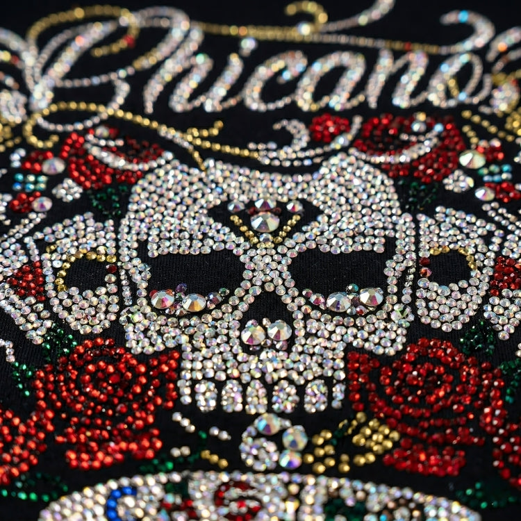 Decorative skull with roses and 'Chicago' text on a black background