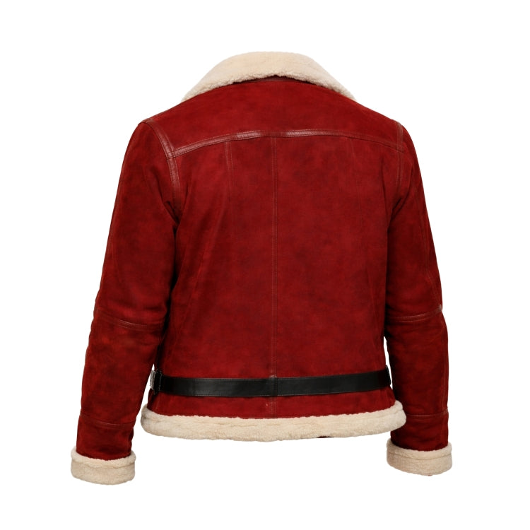 Red jacket with white fur lining on a white background