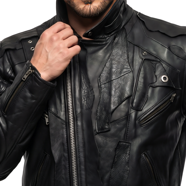 Urban Techwear Style Black Leather Biker Jacket – starletcollections