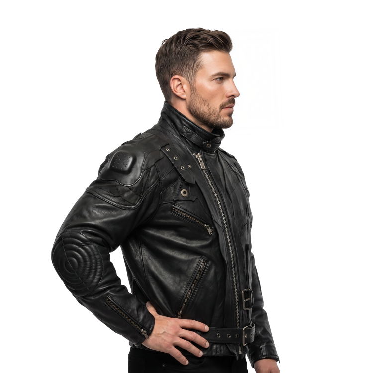 Sale Live On Urban Techwear Style Black Leather Biker Jacket