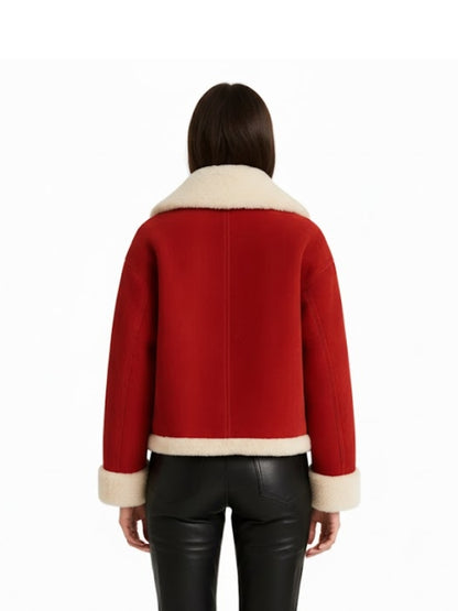 Santa Christmas Red Suede Faux Fur Jacket