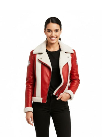 Santa Luxe Faux Fur Red Leather Jacket