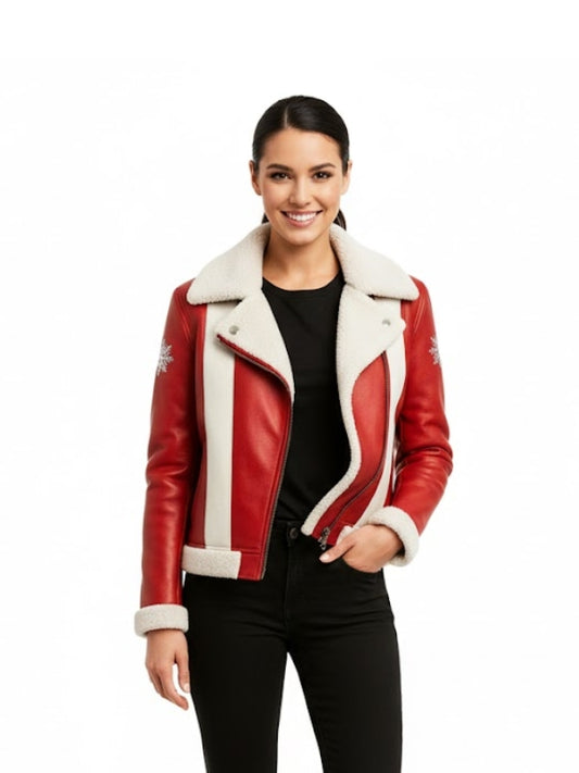 Santa Luxe Faux Fur Red Leather Jacket