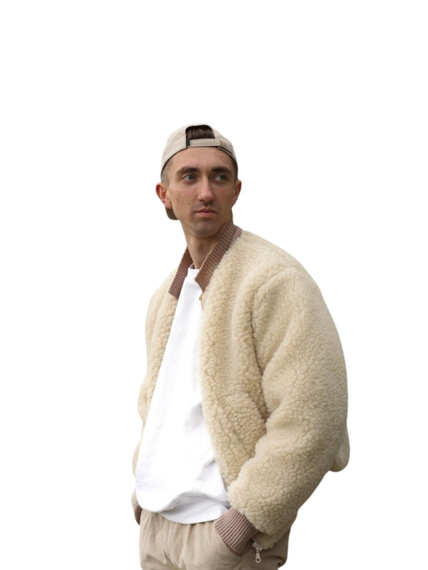 Sheep's Handmade Beige Teddy Bomber Jacket