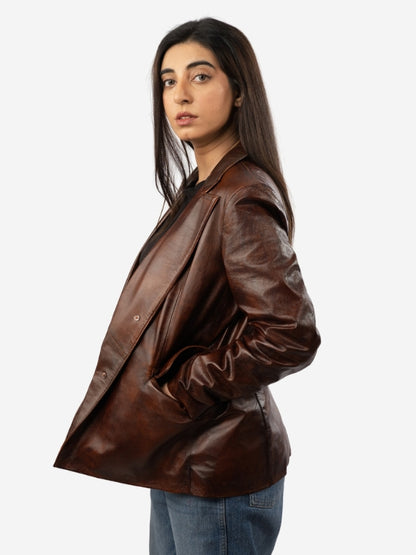 Women’s Vintage Brown Leather Blazer Jacket
