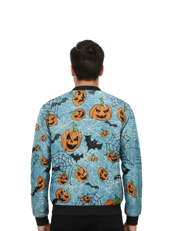 Shop Halloween Pumpkins Blue Bomber Jacket