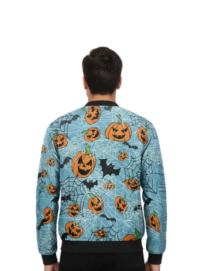 Shop Halloween Pumpkins Blue Bomber Jacket