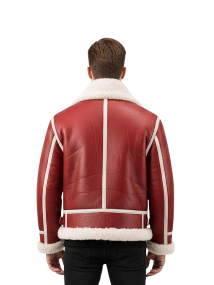 Men's Christmas Red Sheepskin Shearling Jacket
