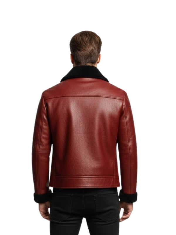 Men’s Red Cowhide Leather Bomber Aviator Jacket